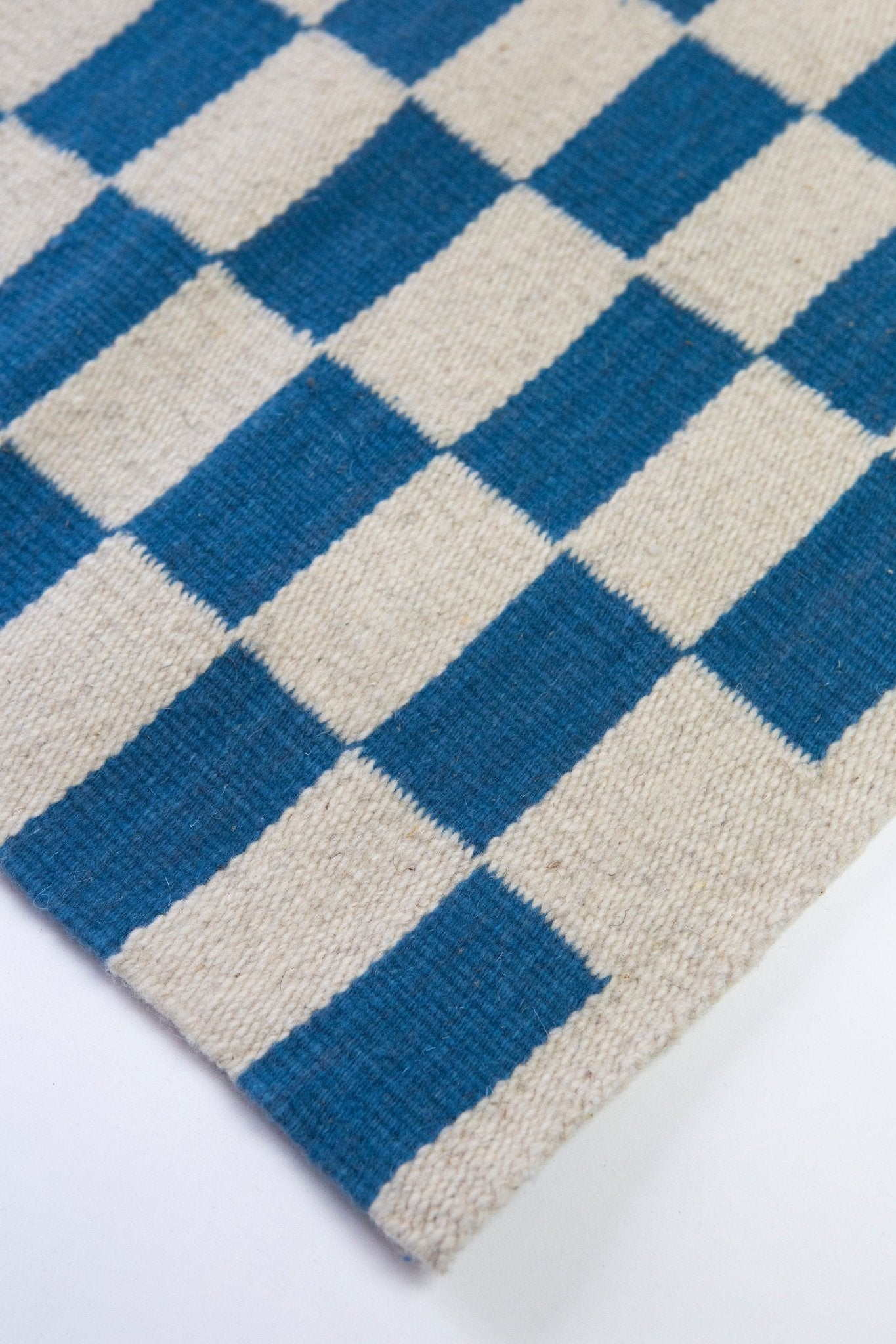 Zapotec Checkered Rug in Blue & Ivory - mosswell.us
