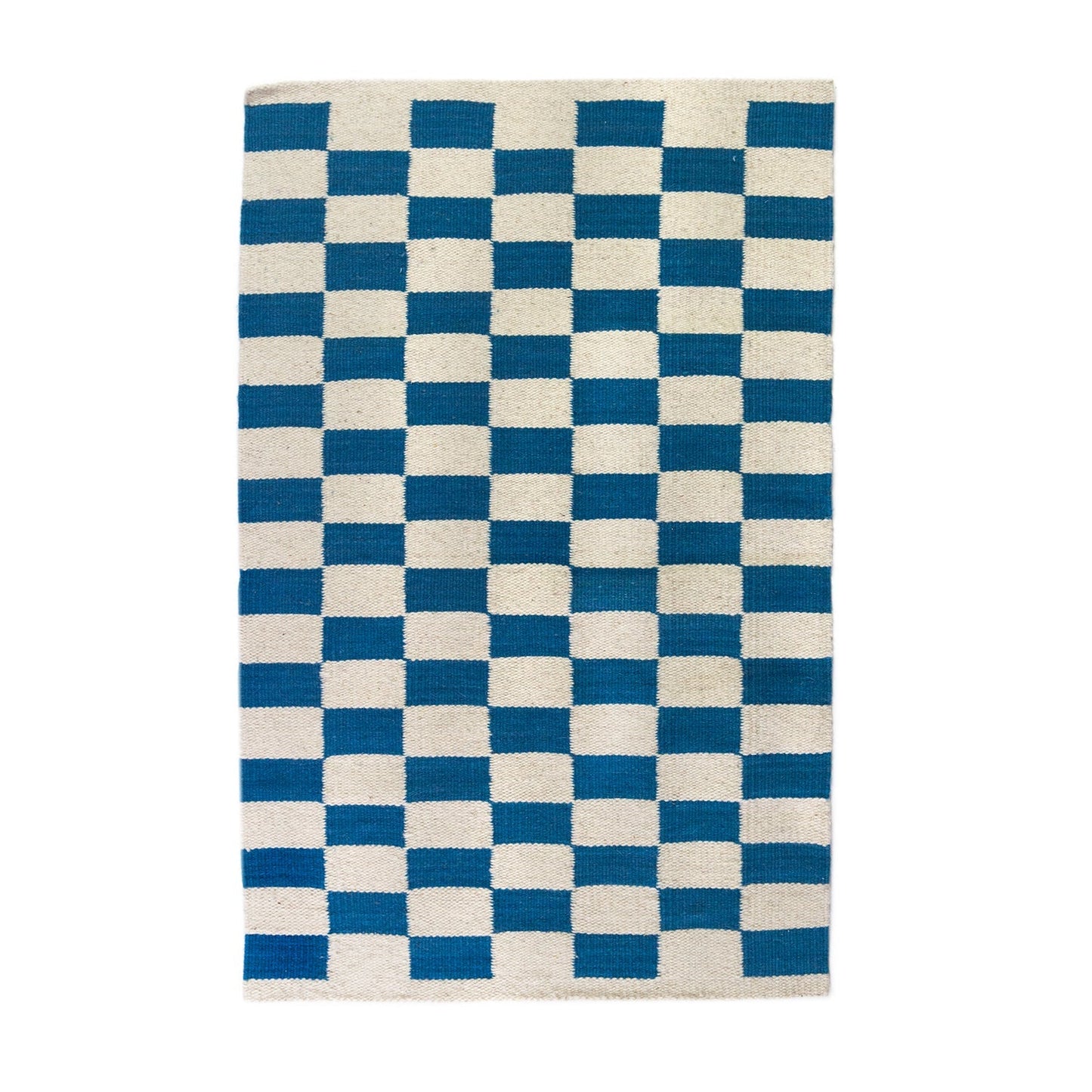 Zapotec Checkered Rug in Blue & Ivory - mosswell.us