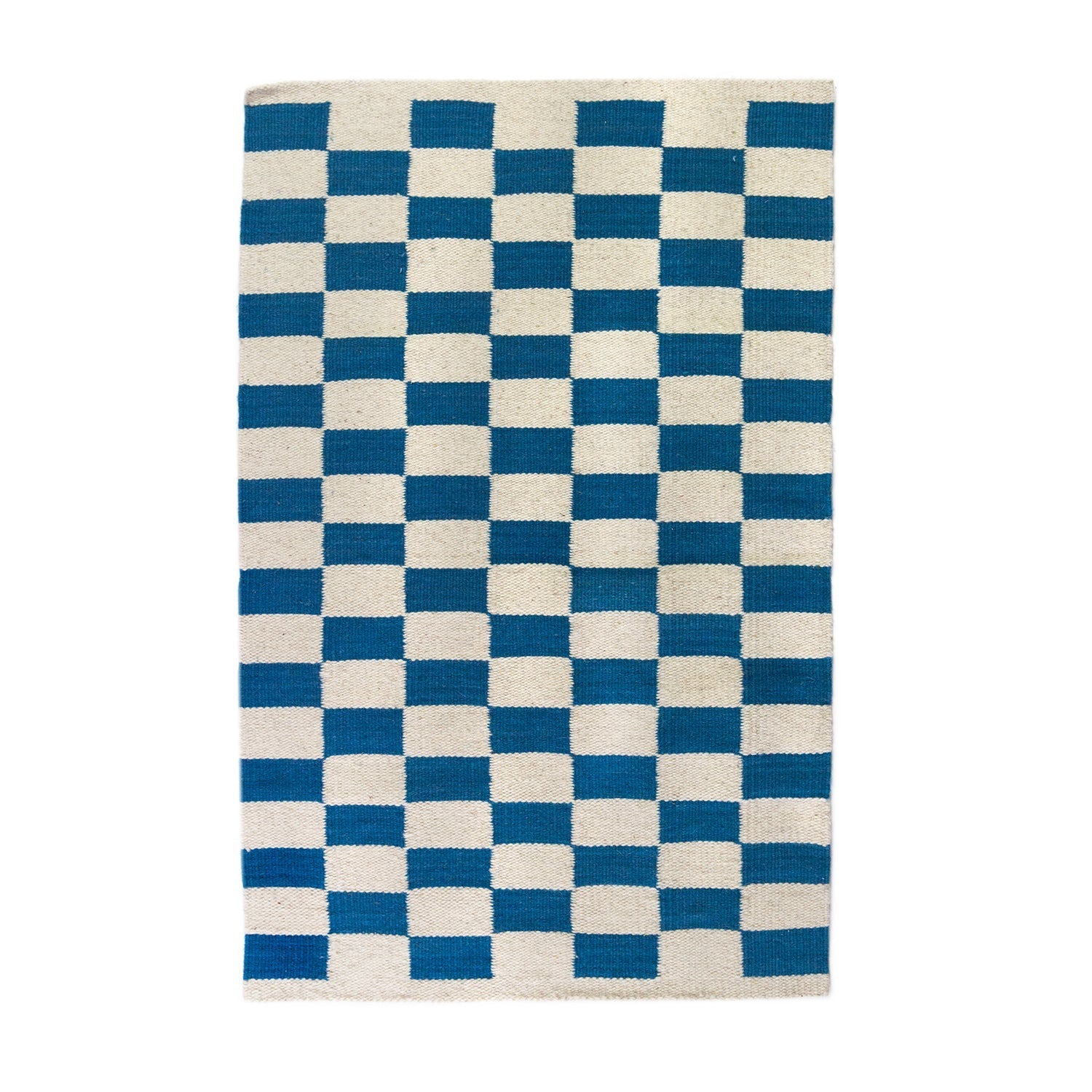 Zapotec Checkered Rug in Blue & Ivory - mosswell.us