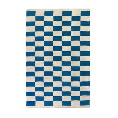 Zapotec Checkered Rug in Blue & Ivory - mosswell.us
